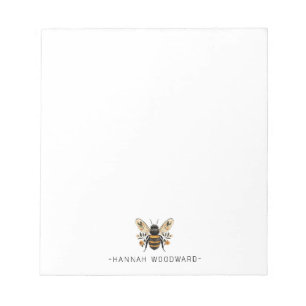 Elegante botanische goldene Biene personalisiert Notizblock
