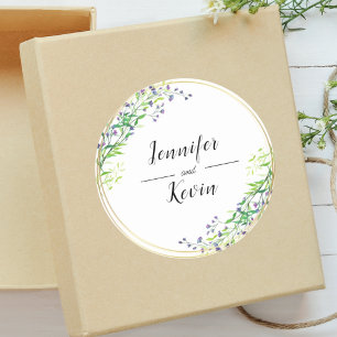 Elegante botanische goldene Grünpflanzen Hochzeit Runder Aufkleber
