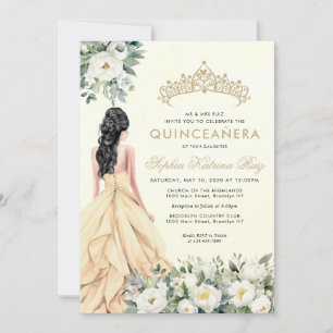 Elegante botanische Goldprinzessin Quinceañera Einladung