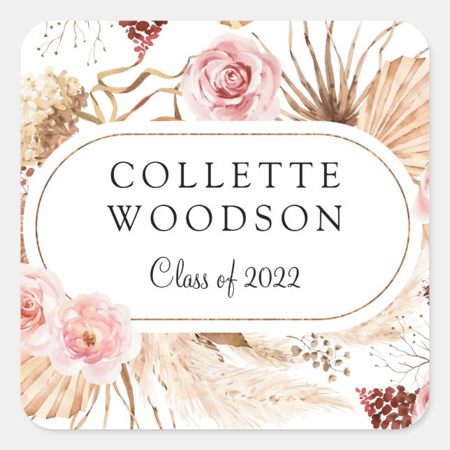 Elegante botanische Graduiertenparty Quadratischer Aufkleber (Vorderseite)