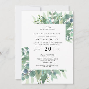 Elegante botanische Grün-Hochzeit Einladung