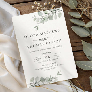 Elegante botanische Grün-Hochzeit Einladung