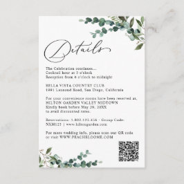 Elegante botanische Grün-QR-Code-Hochzeitsdetails Begleitkarte