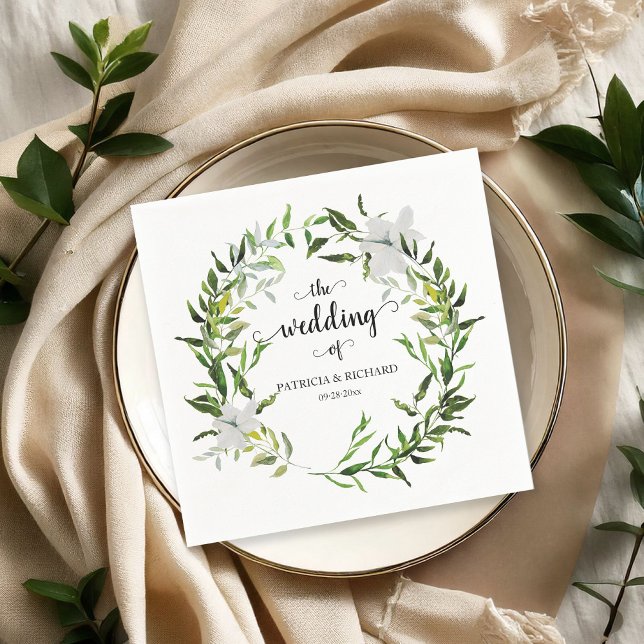 Elegante Botanische Grünanlage Wreath Wedding Serviette (Von Creator hochgeladen)