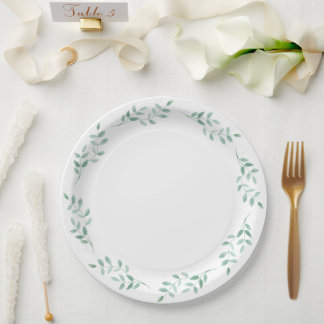 Elegante botanische grüne Blätter Hochzeit und Par Pappteller