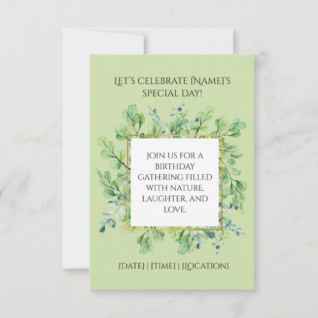 Elegante Botanische Grüne Geburtstagsparty Einladung (Vorderseite)