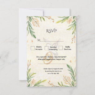 Elegante Botanische Grünpflanzen Dove & Rings Wedd RSVP Karte