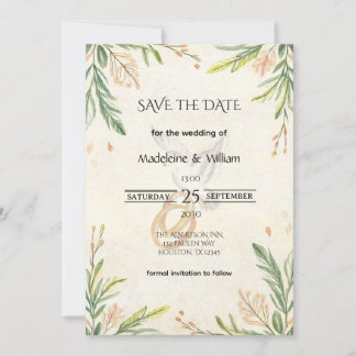 Elegante Botanische Grünpflanzen Dove & Rings Wedd Save The Date