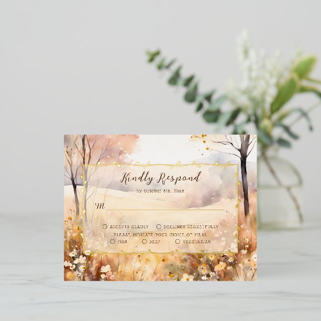 Elegante Botanische Herbstkarte Boho Wedding RSVP  Folie Einladungspostkarte (Stehend vorne)
