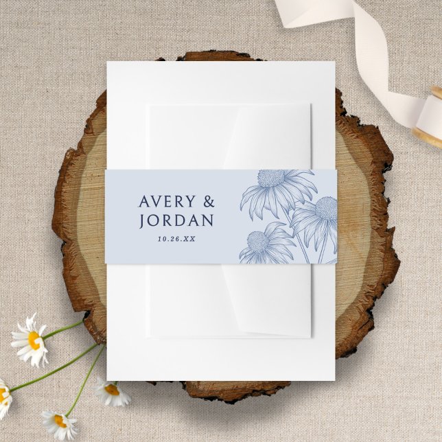 Elegante Botanische Hochzeit Dusty Blue Wedding Einladungsbanderole (Von Creator hochgeladen)