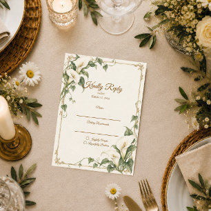Elegante Botanische Hochzeit mit Calla-Lilie RSVP Karte