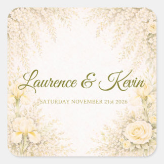 Elegante botanische Hochzeit Quadratischer Aufkleber