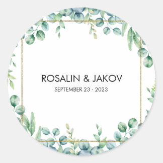 Elegante Botanische Hochzeit Runder Aufkleber