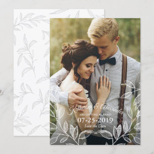 Elegante botanische Hochzeit - Save the Date Einladung