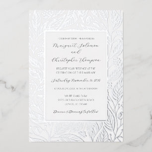 Elegante botanische Hochzeit Silber Folieneinladung