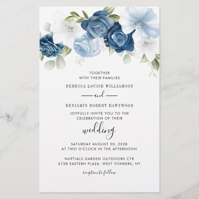 Elegante botanische Hochzeit von Dusty Blue Einlad Briefpapier (Vorderseite)