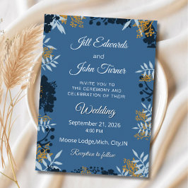 Elegante botanische Hochzeitseinladung Blau Einladung