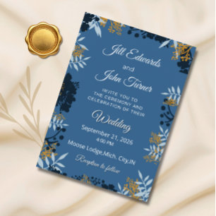 Elegante botanische Hochzeitseinladung Blau Einladung