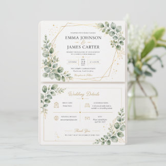 Elegante Botanische Hochzeitseinladung in Salbeigr Einladung