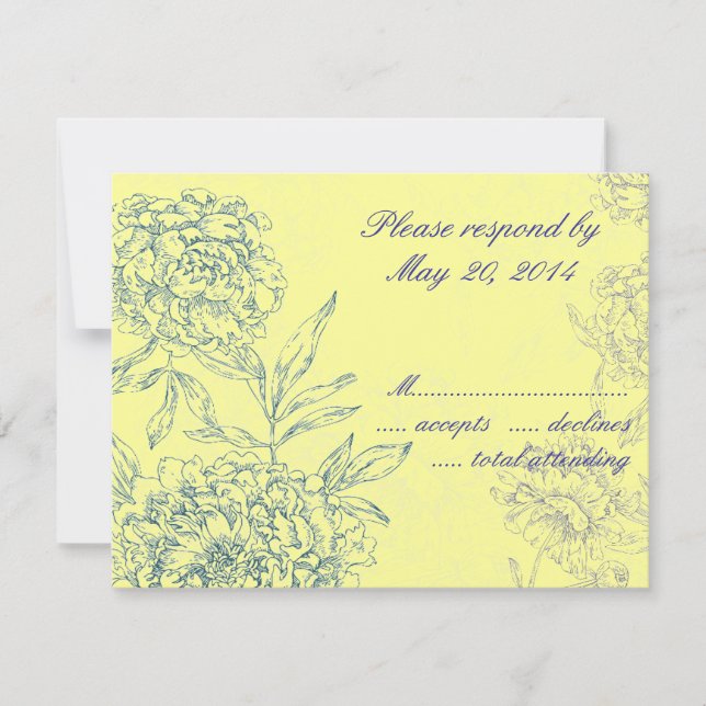 Elegante botanische Hochzeitskarten Gelb blau RSVP Karte (Vorderseite)