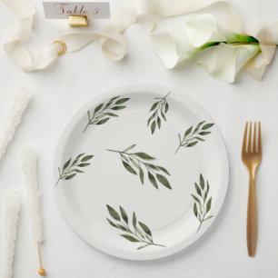 Elegante botanische Hochzeitsmenükarten mit Grün Pappteller
