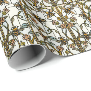 Elegante botanische Jugendstil-Bienenverglasung Geschenkpapier