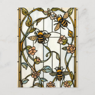 Elegante botanische Jugendstil-Bienenverglasung Postkarte