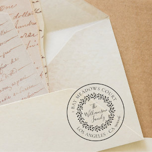 Elegante Botanische Klassische Round-Family-Adress Gummistempel