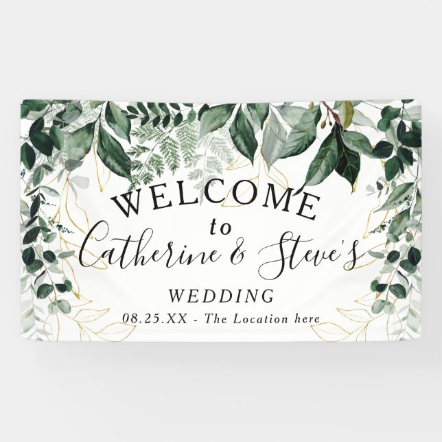 Elegante botanische Landschaft Hochzeitsempfang Banner (Horizontal)