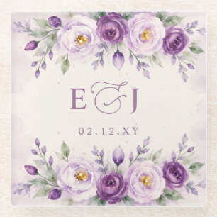 Elegante botanische Lavendel-Lila-Blumenhochzeit Glasuntersetzer
