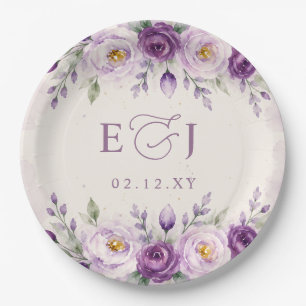 Elegante Botanische Lavendel Lila Florale Hochzeit Pappteller
