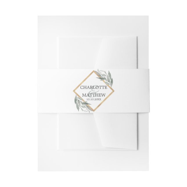 Elegante Botanische Leaf Sage Green Gold Hochzeit Einladungsbanderole (Vorderseite Beispiel)