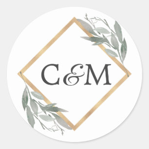 Elegante Botanische Leaf Sage Green Gold Hochzeit Runder Aufkleber