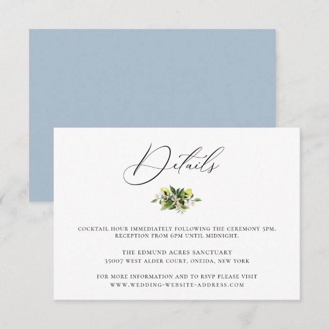 Elegante Botanische Lemons - Details-Karte für Hoc Einladung (Vorne/Hinten)