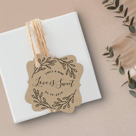 Elegante botanische Liebe ist Sweet Wedding Kraft Geschenkanhänger