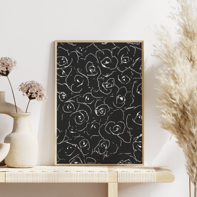 Elegante botanische Linie Zeichnend Muster Schwarz Poster (Von Creator hochgeladen)