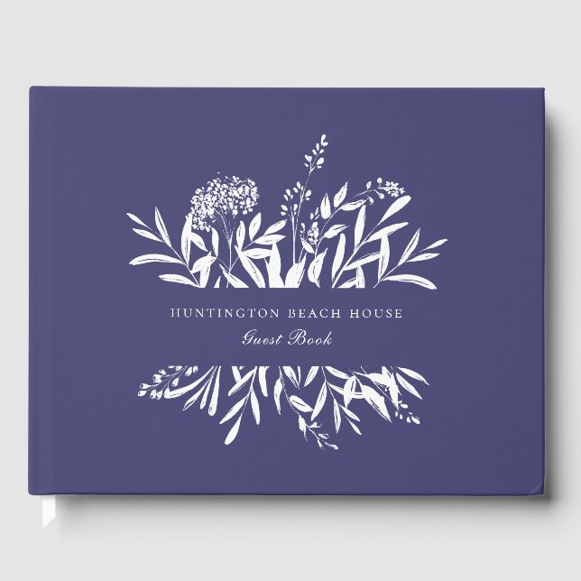 Elegante botanische Marine Blue Vacation Zuhause Gästebuch (Vorderseite)