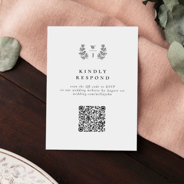 Elegante Botanische Monogram Wedding QR Code UAWG RSVP Karte (Von Creator hochgeladen)