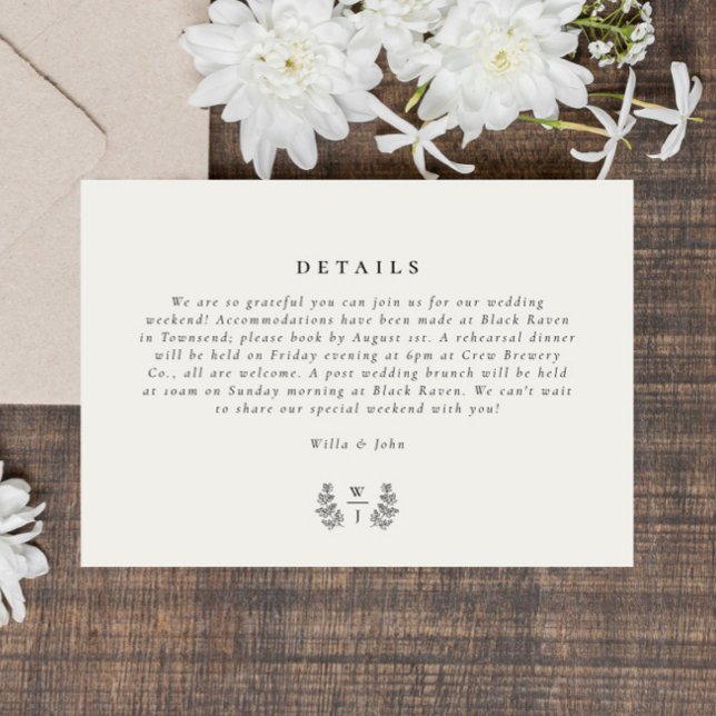 Elegante Botanische Monogramm - Details zur Hochze RSVP Karte (Von Creator hochgeladen)
