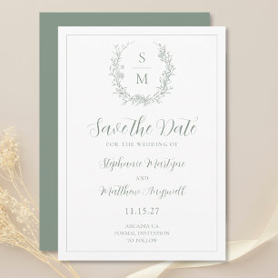 Elegante Botanische Monogramm-Grünen Hochzeit Save The Date