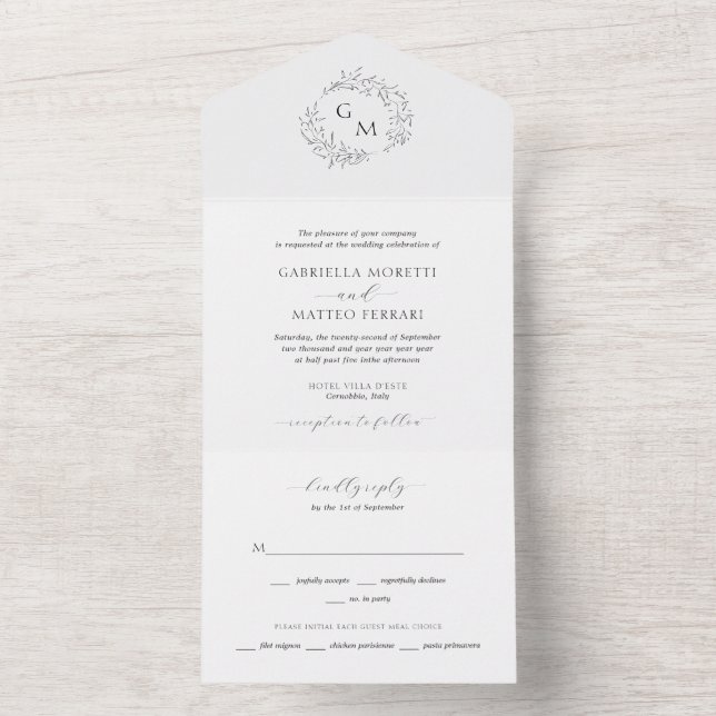 Elegante Botanische Monogramm-Hochzeit All In One Einladung (Innen Boden)