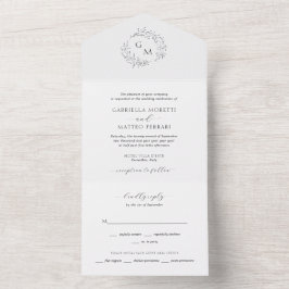 Elegante Botanische Monogramm-Hochzeit All In One Einladung
