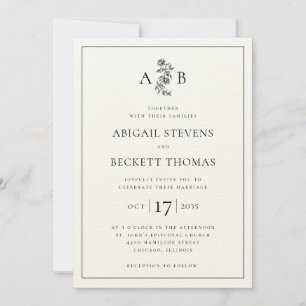 Elegante botanische Monogramm-Hochzeit Alles in Ei Einladung