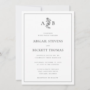 Elegante botanische Monogramm-Hochzeit Alles in Ei Einladung