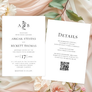 Elegante botanische Monogramm-Hochzeit Alles in Ei Einladung