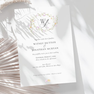 Elegante Botanische Monogrammkalligrafie-Hochzeit Einladung