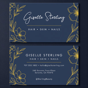 Elegante botanische Navy- und Gold-Geschäftskarte Visitenkarte