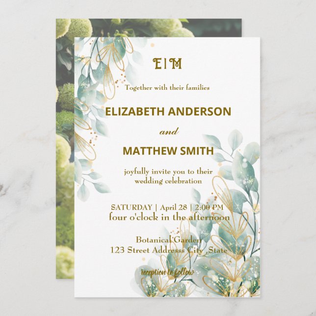 Elegante Botanische Paare rustikale Foto Hochzeit Einladung (Vorne/Hinten)