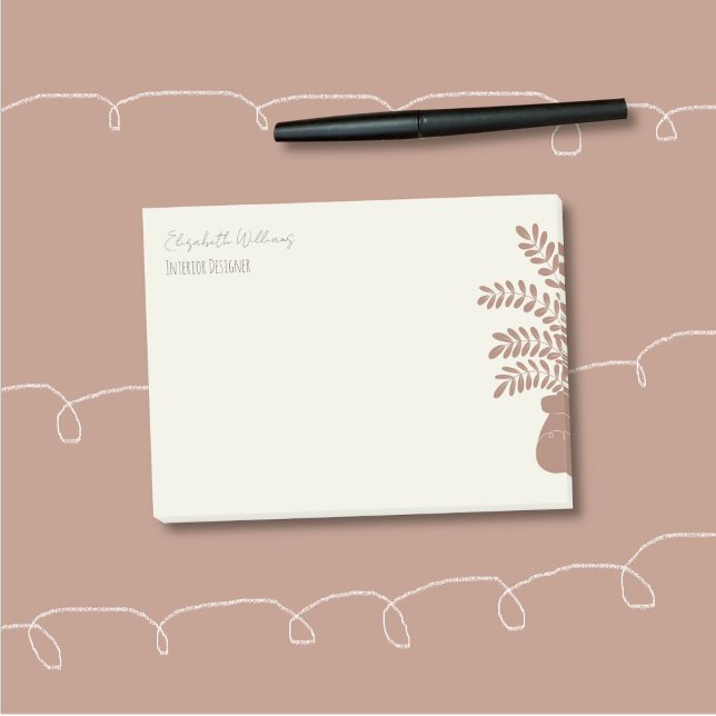 Elegante botanische personalisierte Post-it-Notize Post-it Klebezettel (Elegant botanical personalized sticky notes with the brown half silhouette of a house plant . )
