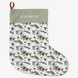 Elegante Botanische Poinsettia Weihnachten Großer Weihnachtsstrumpf